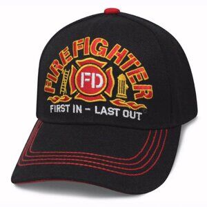 Firefighter First In Last Out Embroidered Cap Hat NEW Fast Ship
